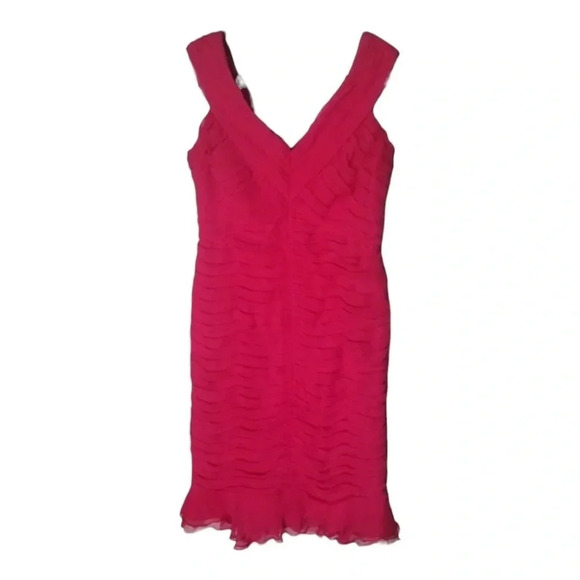 Tadashi Collection Red Tier Ruffle Cocktail Dress Silk  10 - Picture 1 of 13